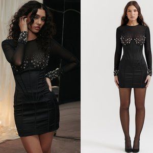 HOUSE OF CB 'Anastasia' Black Crystallised Corset Dress NWOT